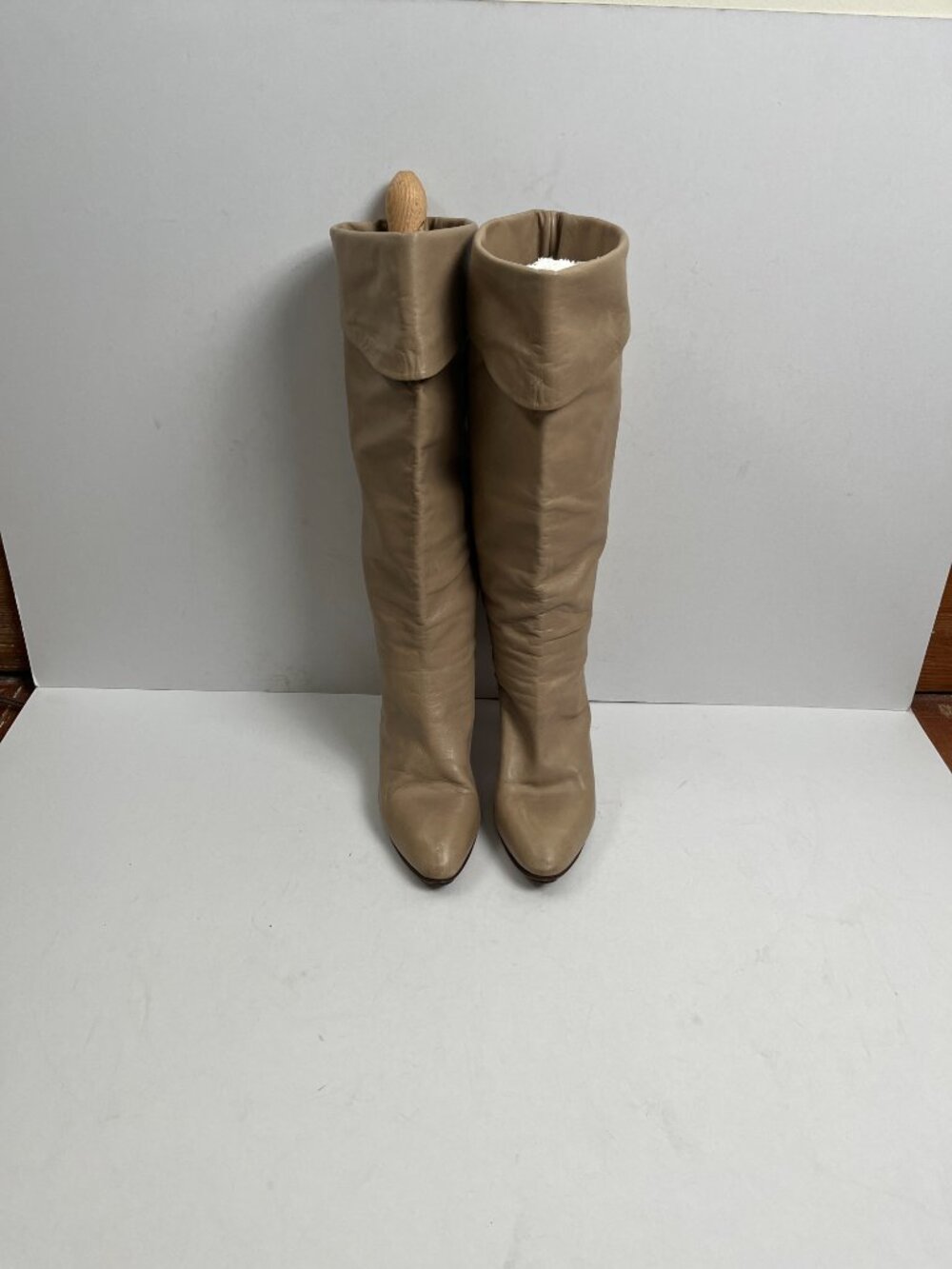 80s Chantal Cream Leather Mid To Knee-High Boots